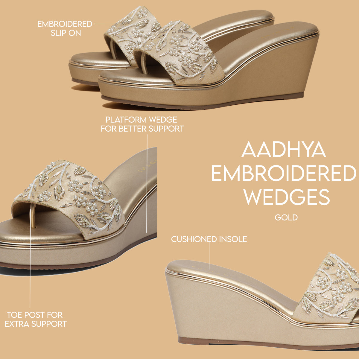 Aadhya Embroidered Wedges Mahek Footwear Eridani