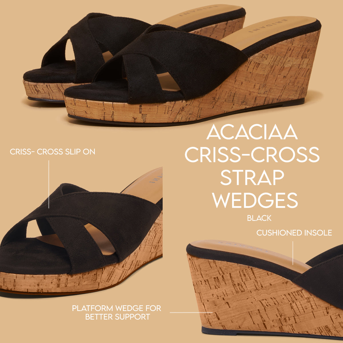 Acaciaa Criss-Cross Strap Wedges Star Footwear Eridani