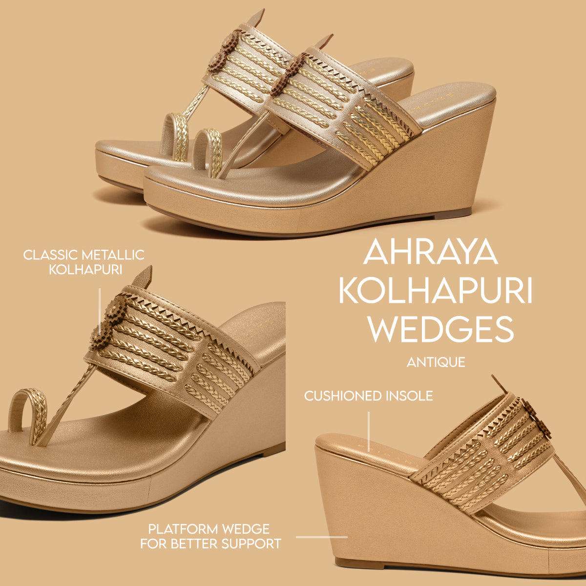 Ahraya Kolhapuri Wedges Macro Footwear Eridani