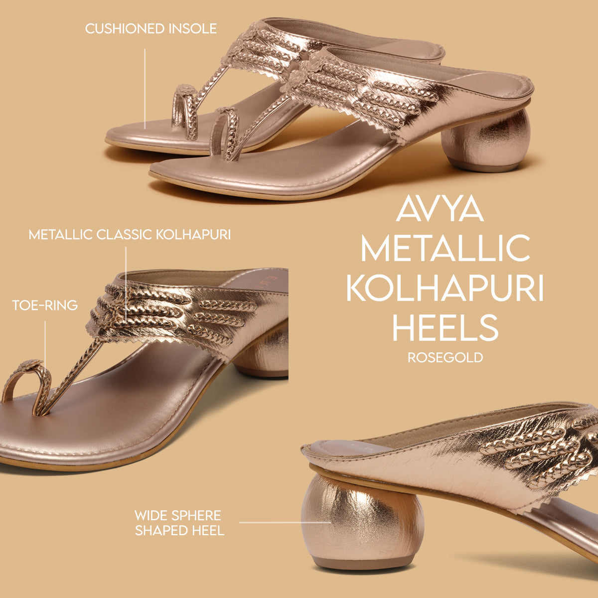 Avya Metallic Kolhapuri Heels Akil Eridani