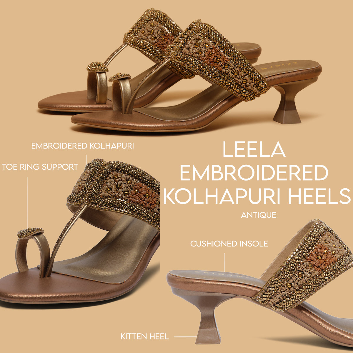 Leela Embroidered Kolhapuri Heels Mahek Footwear Eridani