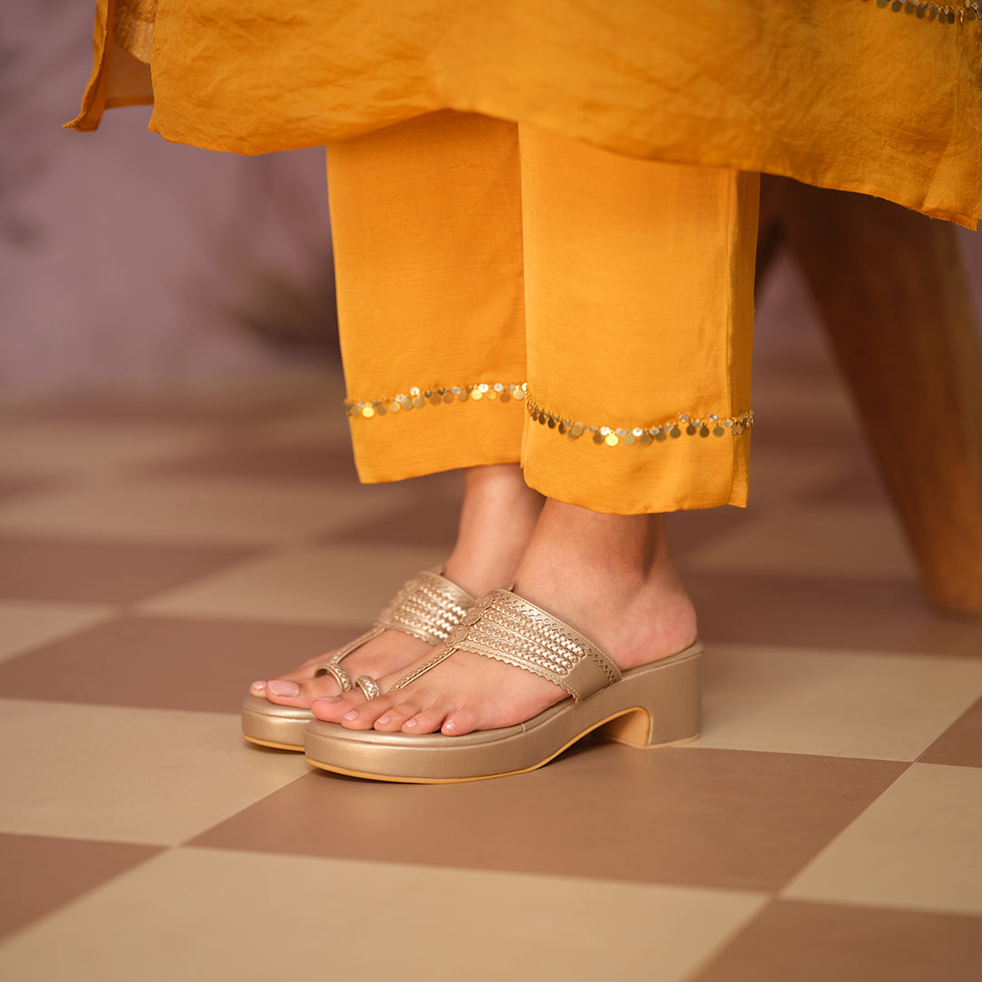 Leher Kolhapuri Wedges