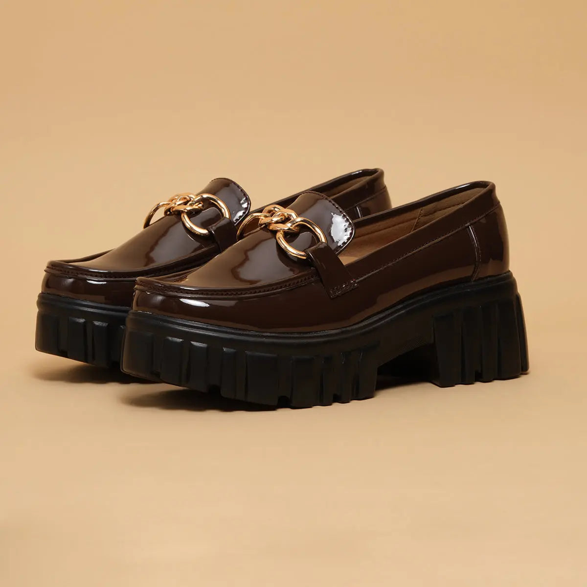 Mocha Embellished Chunky Loafers Aleeza International
