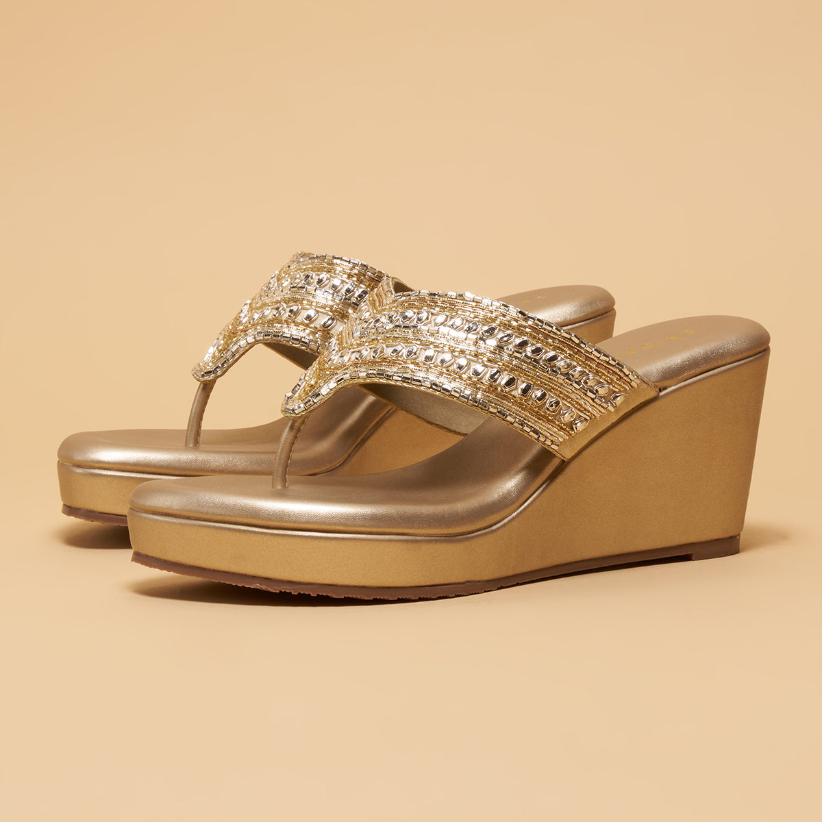 Gold Wedge Embroidered Wedge Sandals Myshty Embroidered Wedges