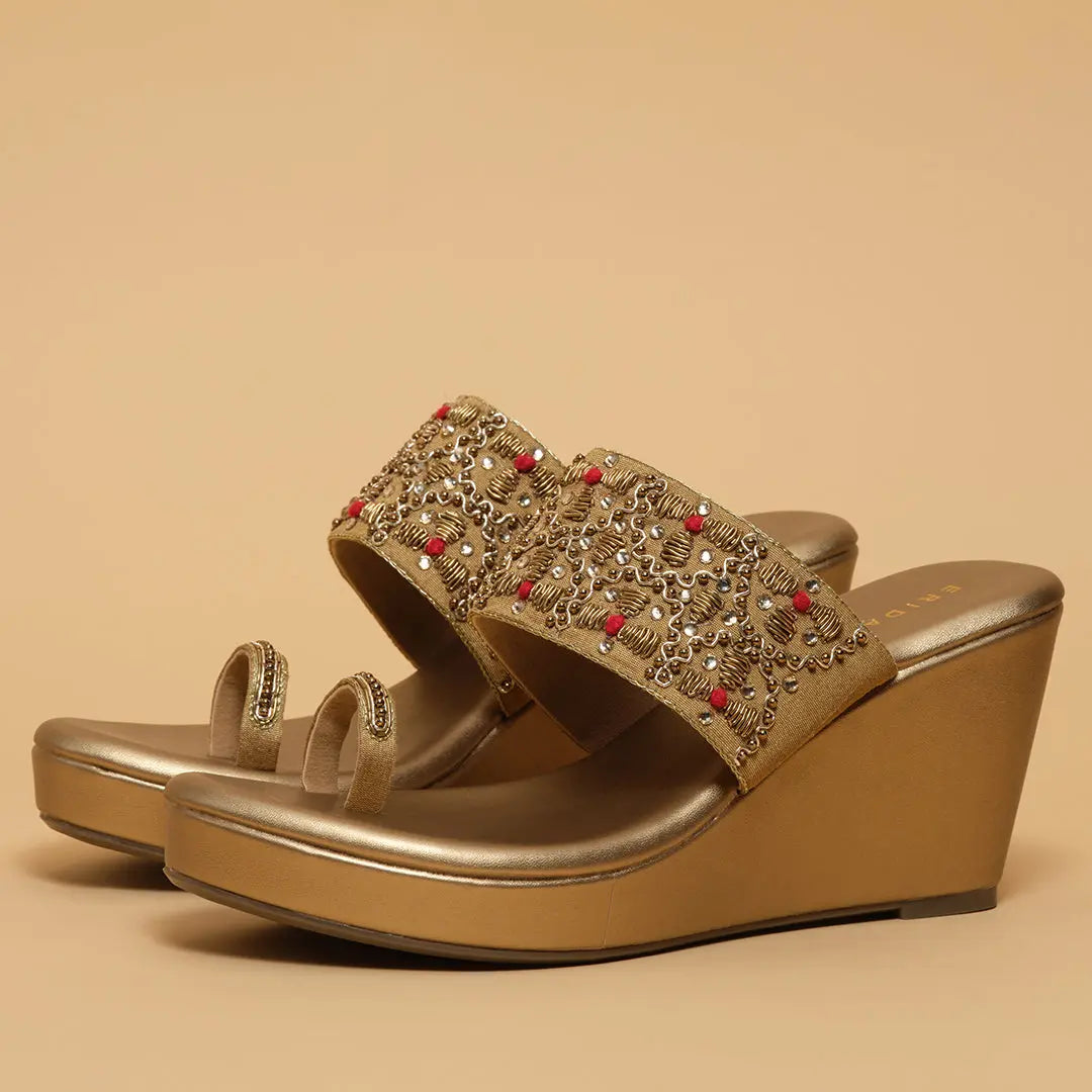 Wrija Embroidered Wedges Mahek Footwear