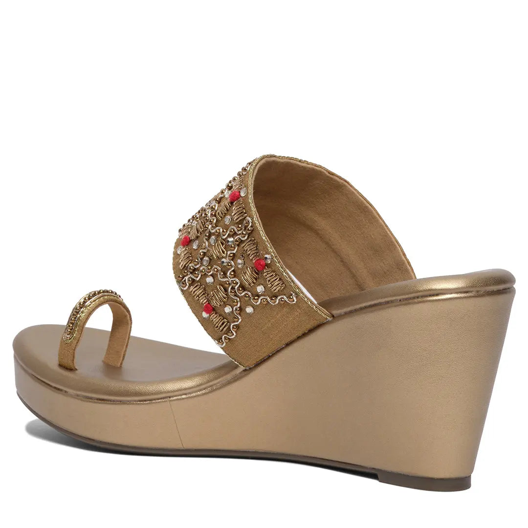 Wrija Embroidered Wedges Mahek Footwear