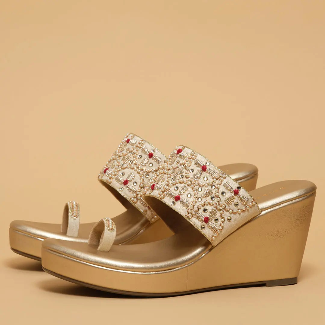 Wrija Embroidered Wedges Mahek Footwear