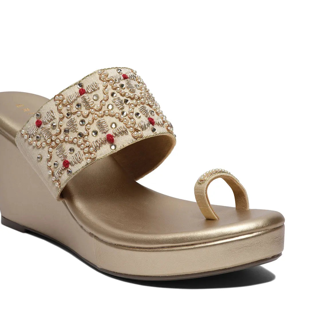 Wrija Embroidered Wedges Mahek Footwear