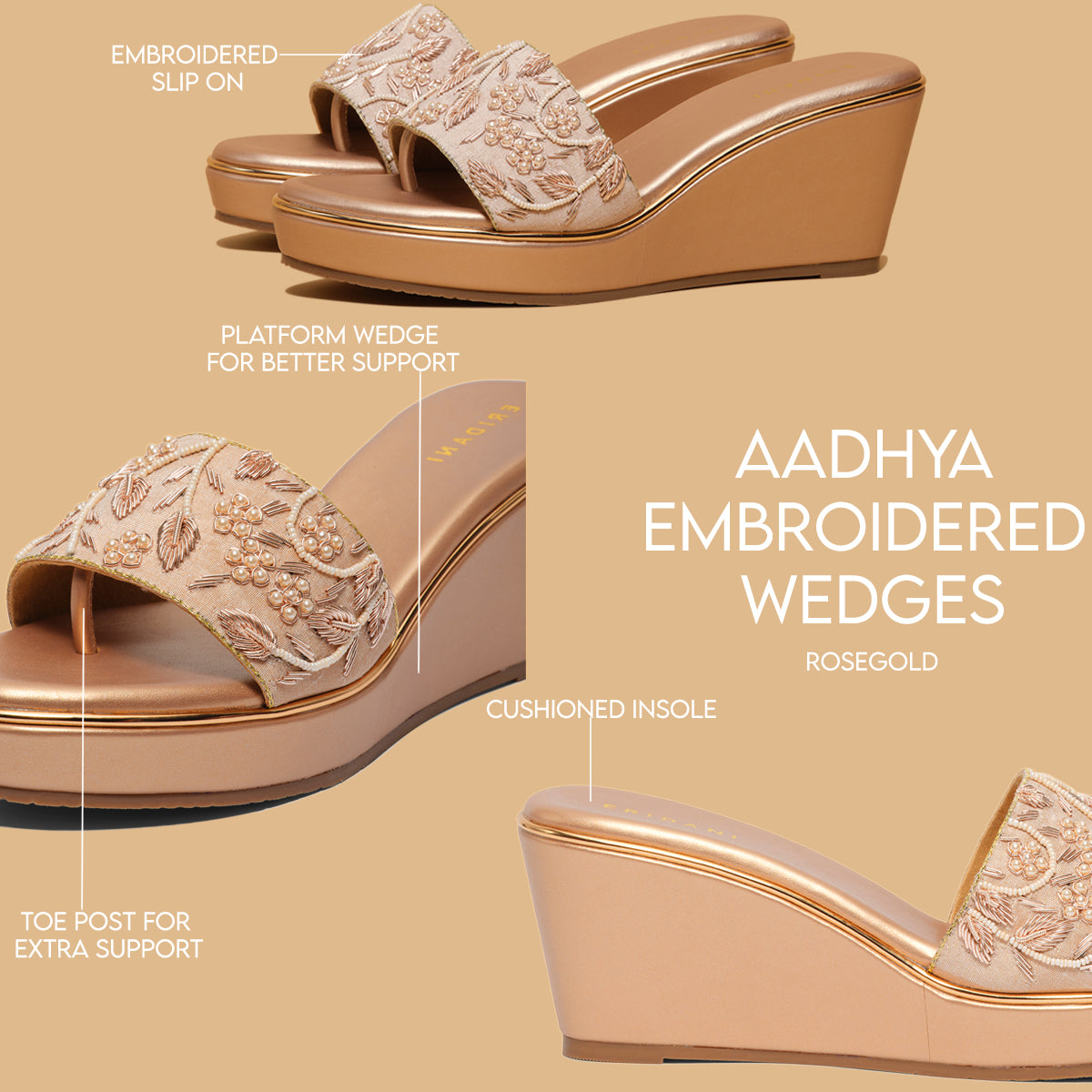 Aadhya Embroidered Wedges Mahek Footwear Eridani