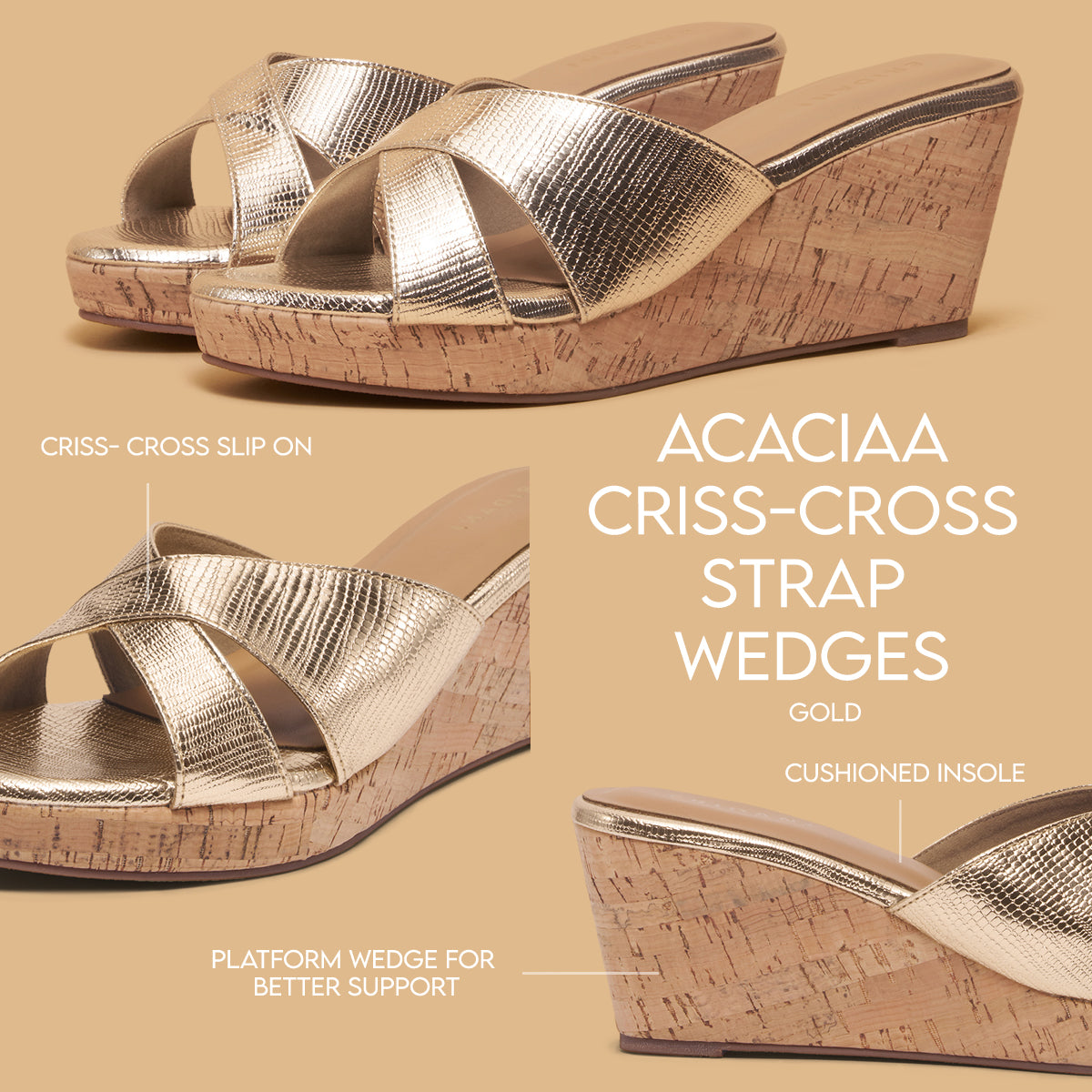 Acaciaa Criss-Cross Strap Wedges Star Footwear Eridani