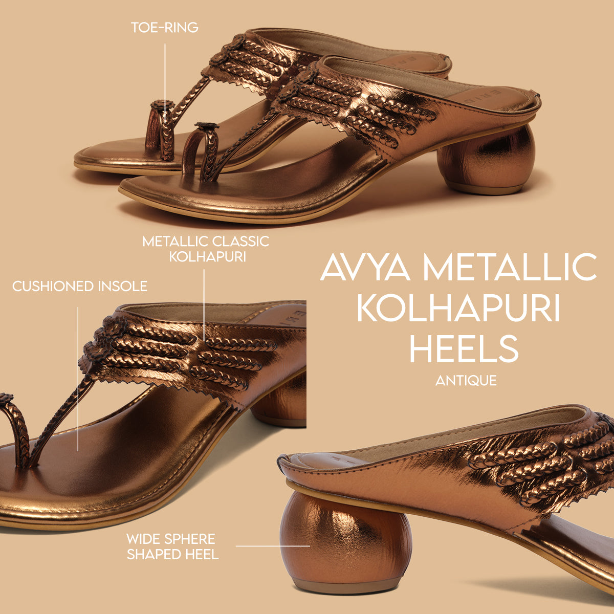 Avya Metallic Kolhapuri Heels Akil Eridani