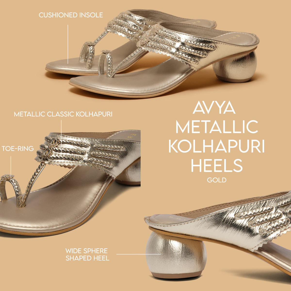 Avya Metallic Kolhapuri Heels Akil Eridani