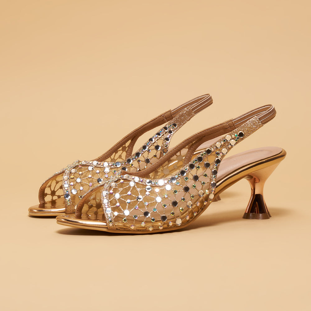 pointed toe mesh heels with embellished bow – ELARA main image 1