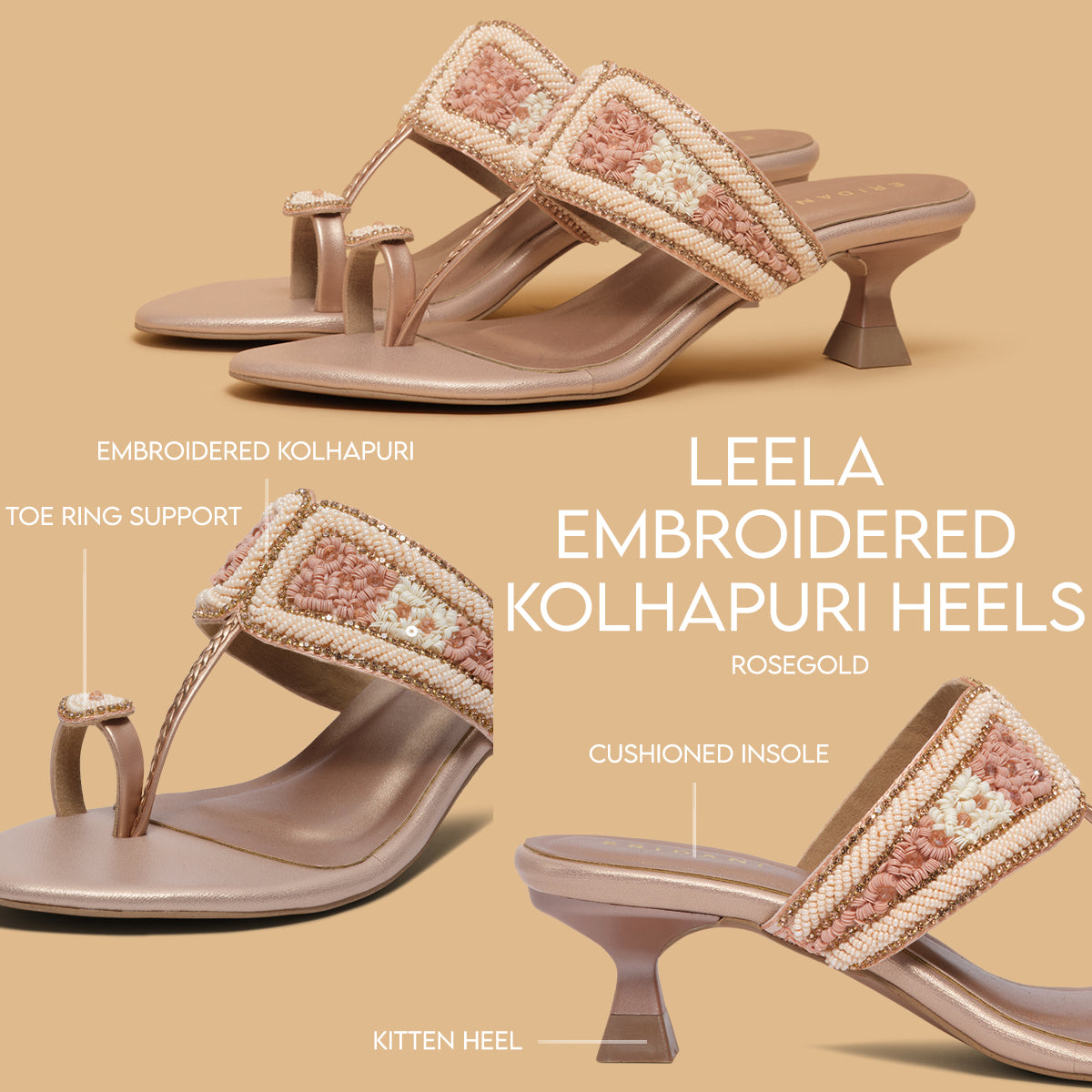 Leela Embroidered Kolhapuri Heels Mahek Footwear Eridani