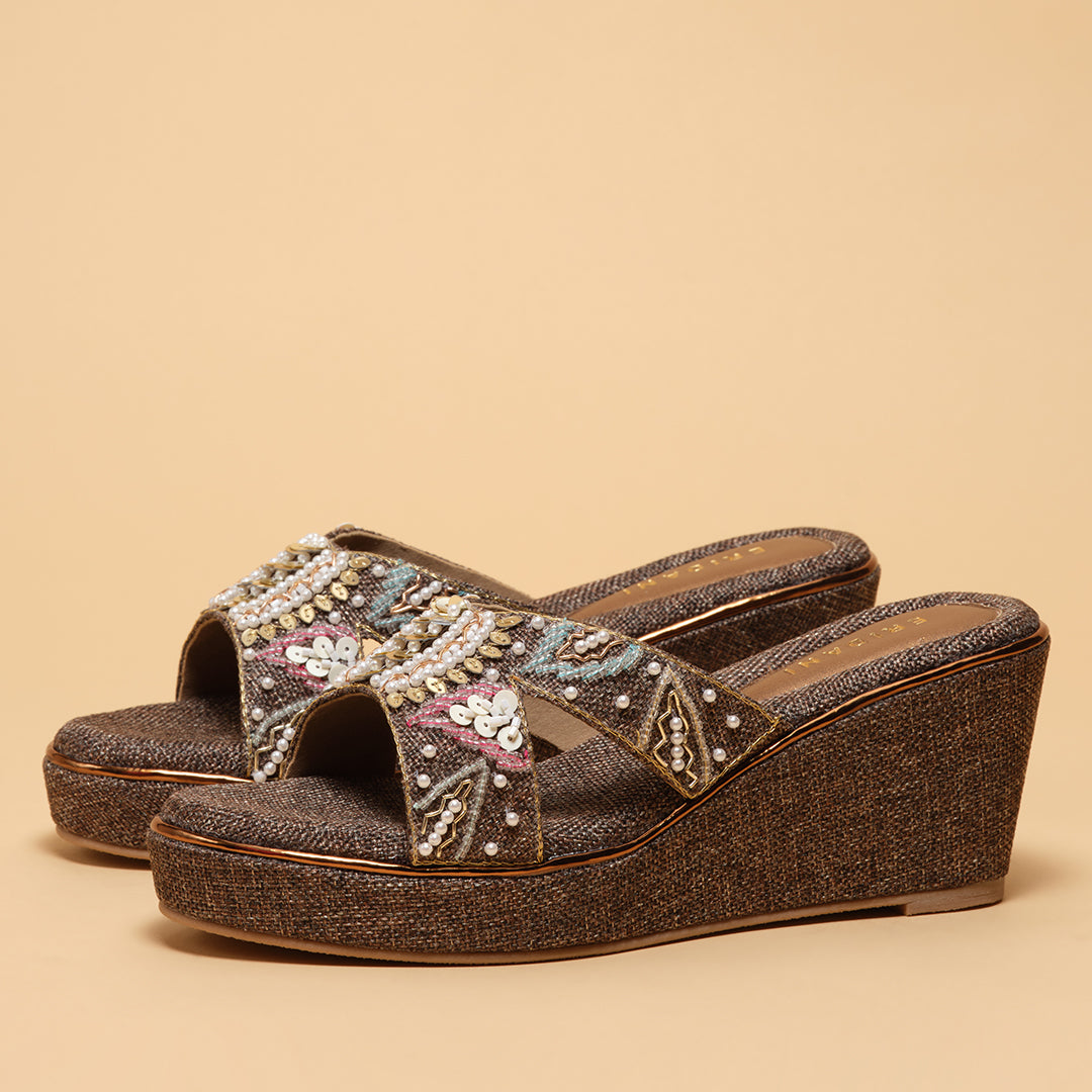 Taraani Embroidered Wedges